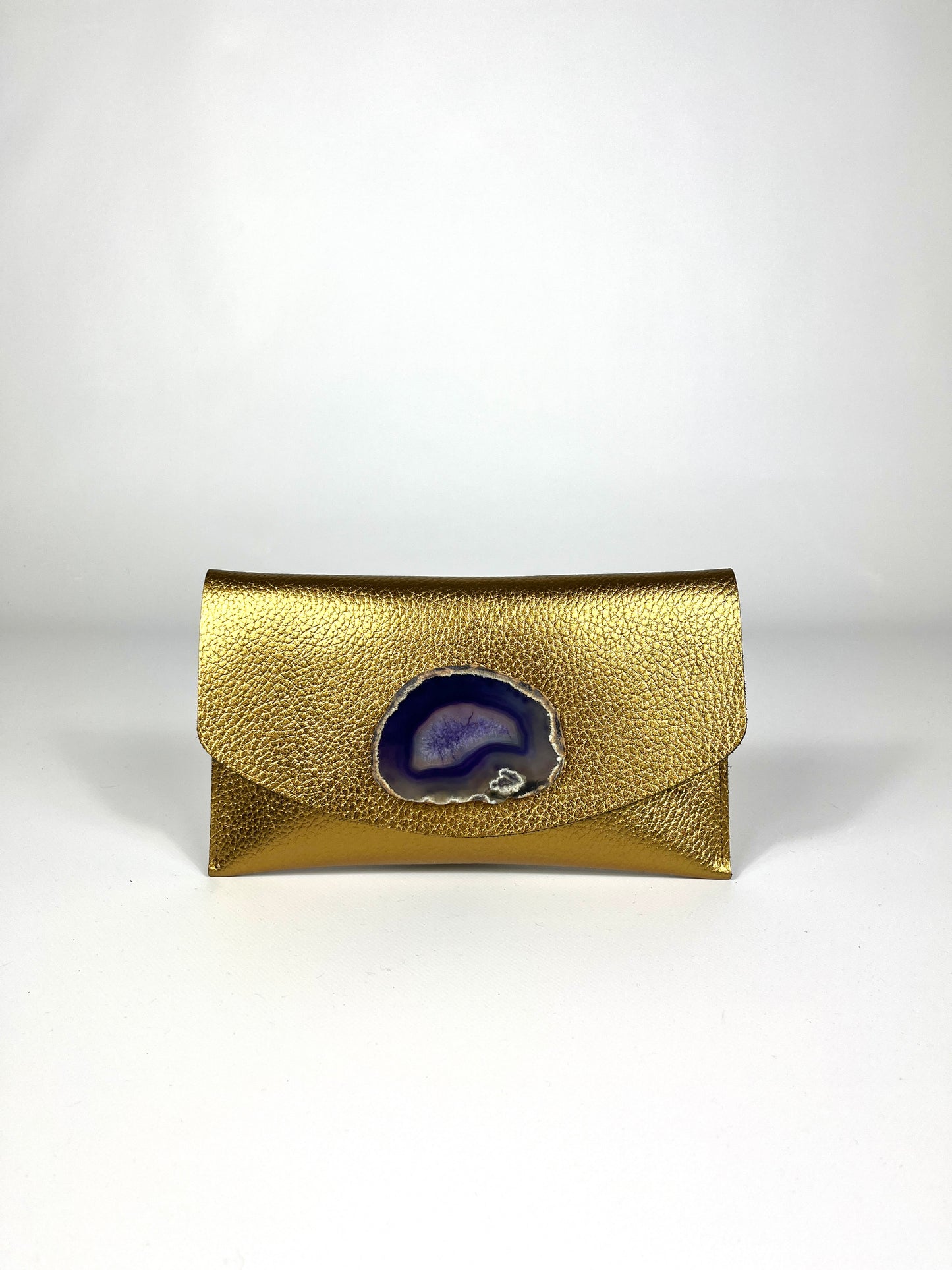 Cartera dorada ágata morado
