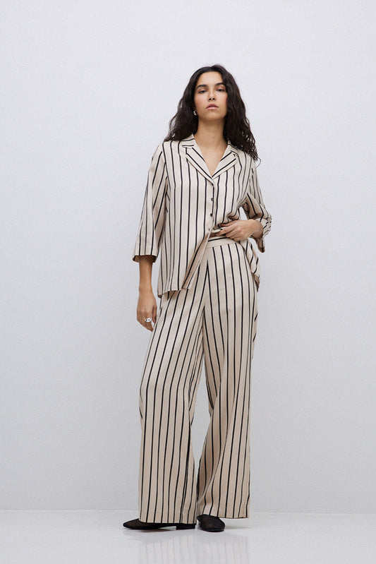 Pantalón rayas beige-negro